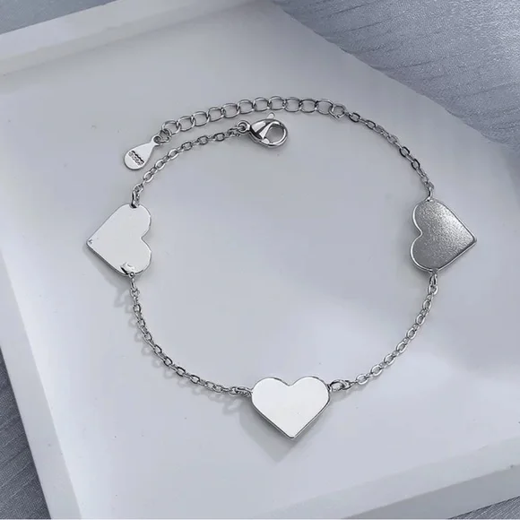 NEW HEART 925 STERLING SILVER CHAIN BRACELET, NICE BRACELET, CUTE BRACELET - Picture 1 of 6